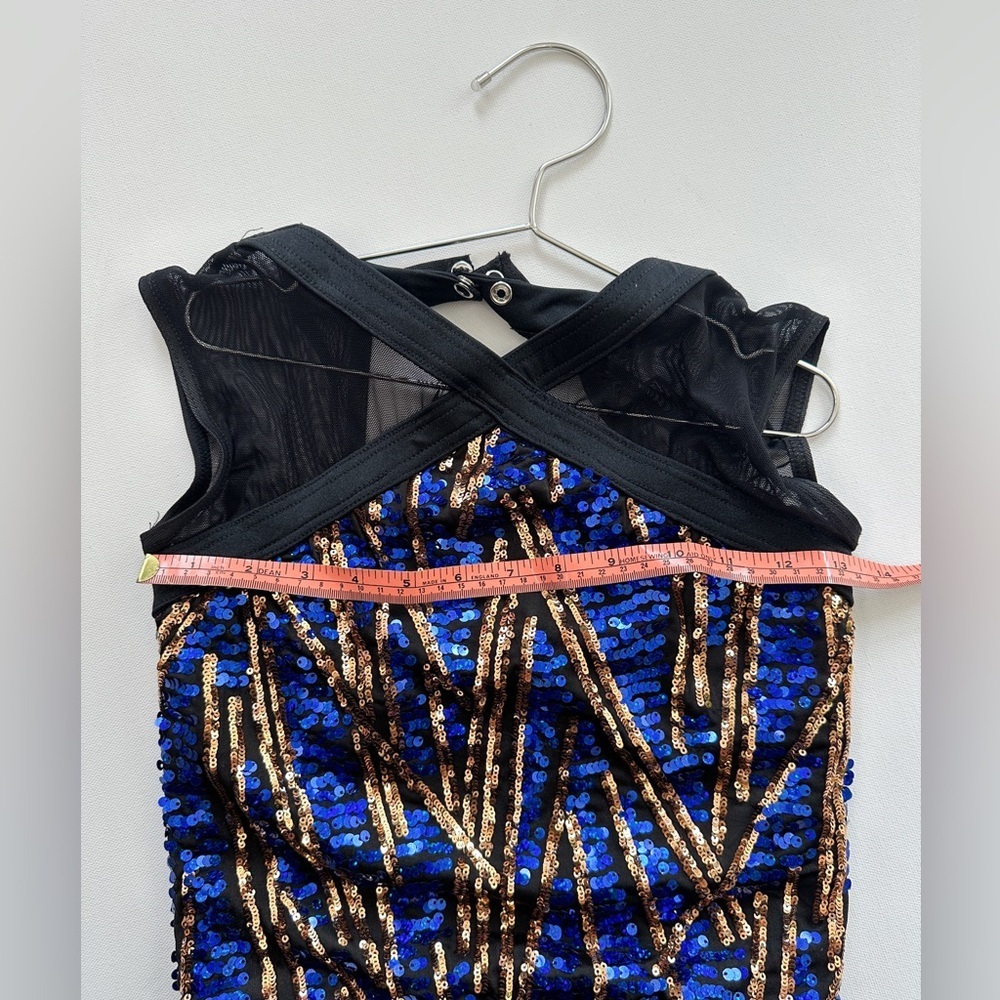 Weissman One Piece Skating & Dance-Black/Blue/Gold Sequins -Sleeveless- Size 7/8 - Picture 6 of 8
